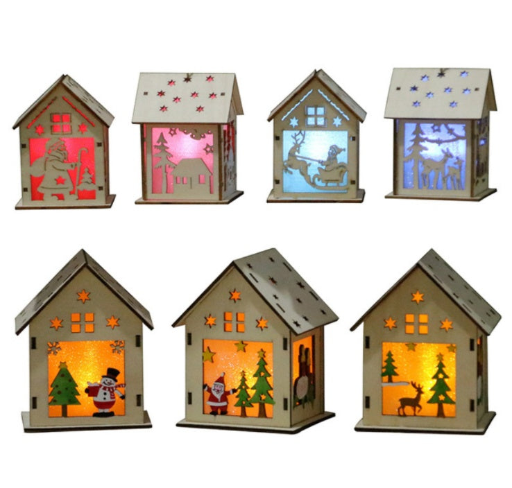 PWO Fitness Christmas Led Light Wood Decoration set of wooden light-up houses with festive designs