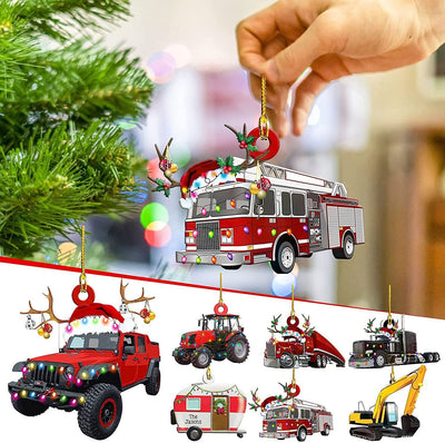PWO Fitness Christmas Tree Hanging Truck Decoration Pendant on a festive tree, colorful acrylic ornament for holiday décor