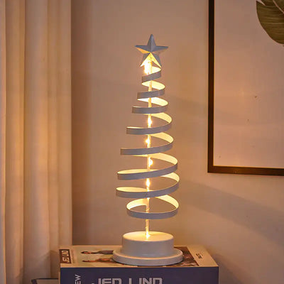 PWO Fitness LED Spiral Christmas Tree Lamp in modern decor with warm LED lighting and artistic design.