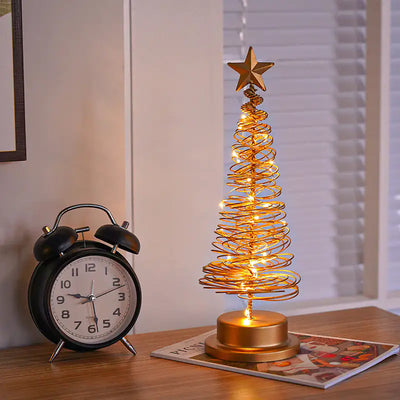 PWO Fitness LED Spiral Christmas Tree Lamp Wrought Iron Desk Decor