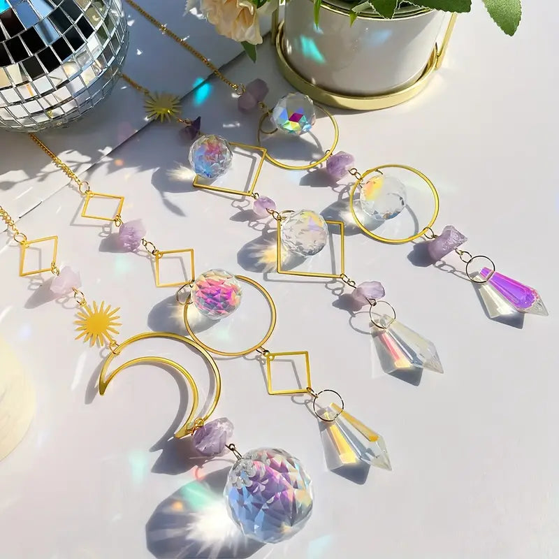 PWO Fitness Crystal Moon Sun Prism Suncatcher