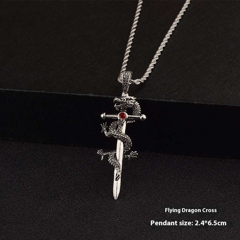 PWO Fitness Fashion Jewelry Pendant Necklace Christmas Gifts featuring a dragon-sword themed design.