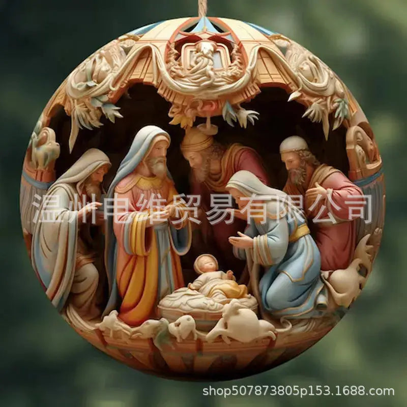 PWO Fitness Christmas Ornament Home Decor featuring a beautifully crafted Nativity scene in 3D acrylic.